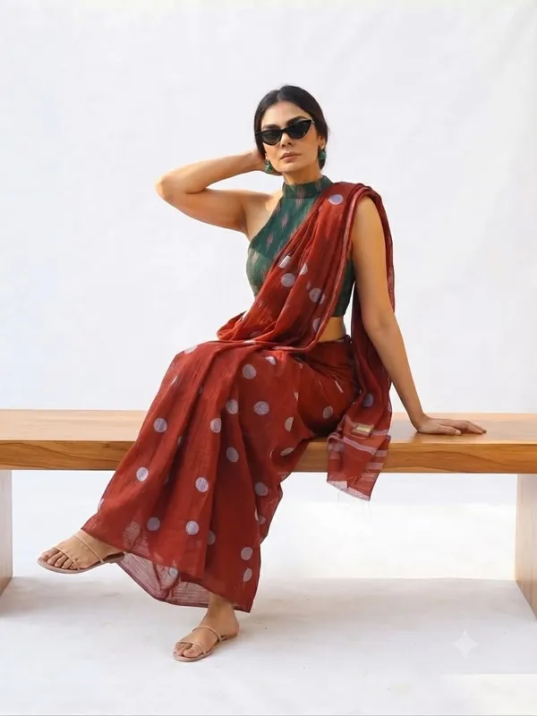 Red_Polka_Dot_Print_Cotton_Saree