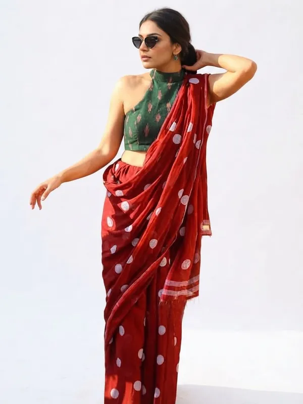 Red_Polka_Dot_Print_Cotton_Saree