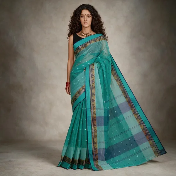 Sea_Green_Woven_Tant_Pure_Cotton_Saree