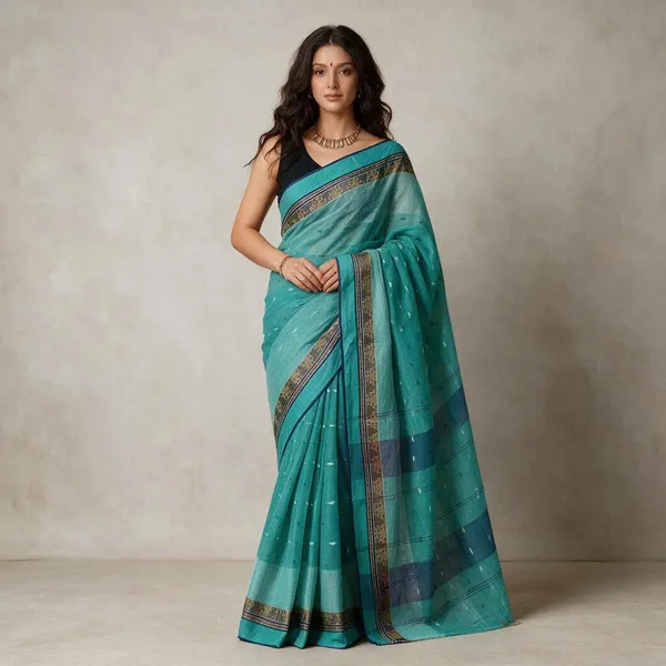 Sea_Green_Woven_Tant_Pure_Cotton_Saree