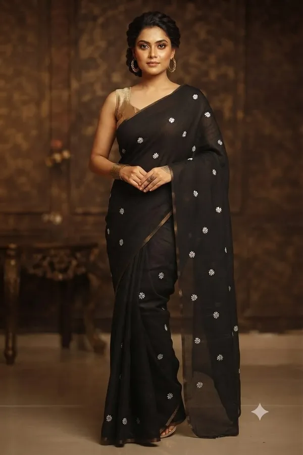 Black_Shiuli_Embroidery_Cotton_Saree