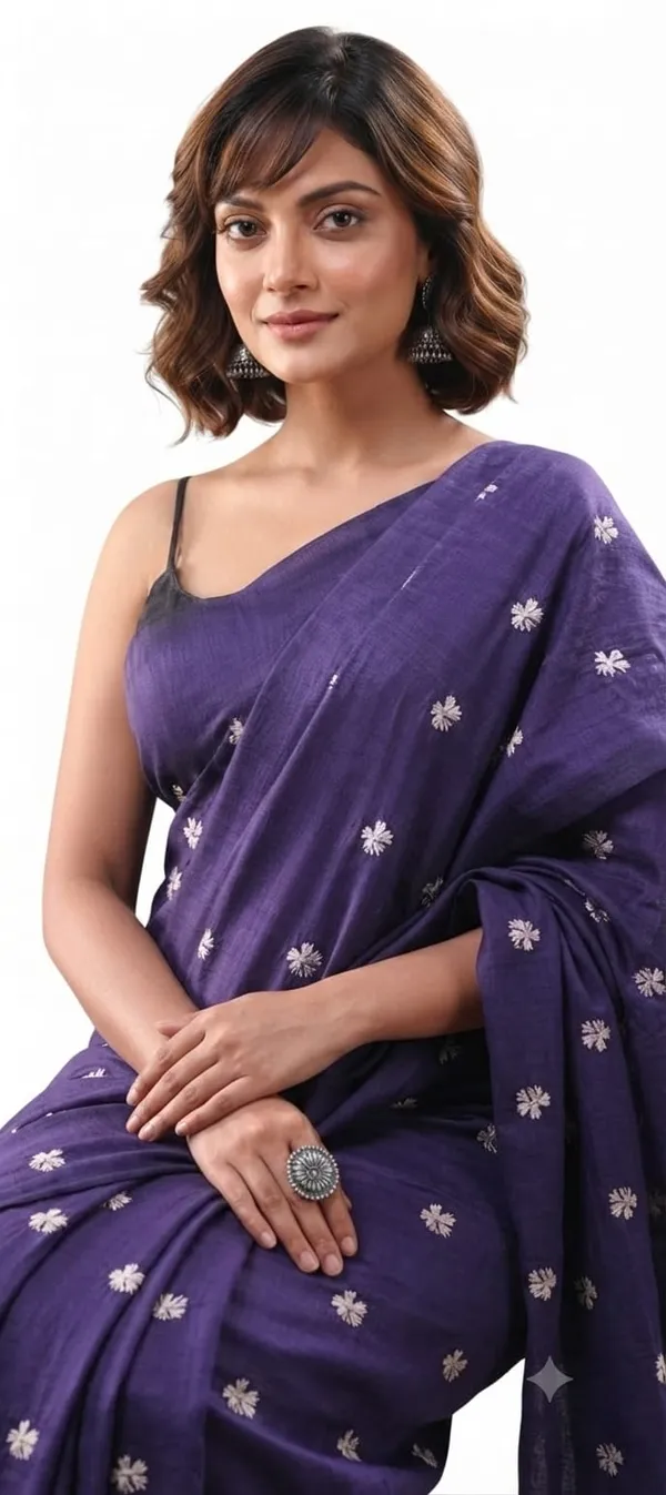 Violet_Shiuli_Embroidery_Cotton_Saree