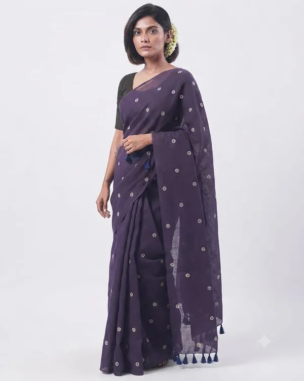 Violet_Shiuli_Embroidery_Cotton_Saree