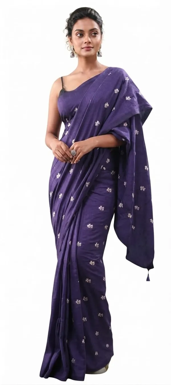 Violet_Shiuli_Embroidery_Cotton_Saree