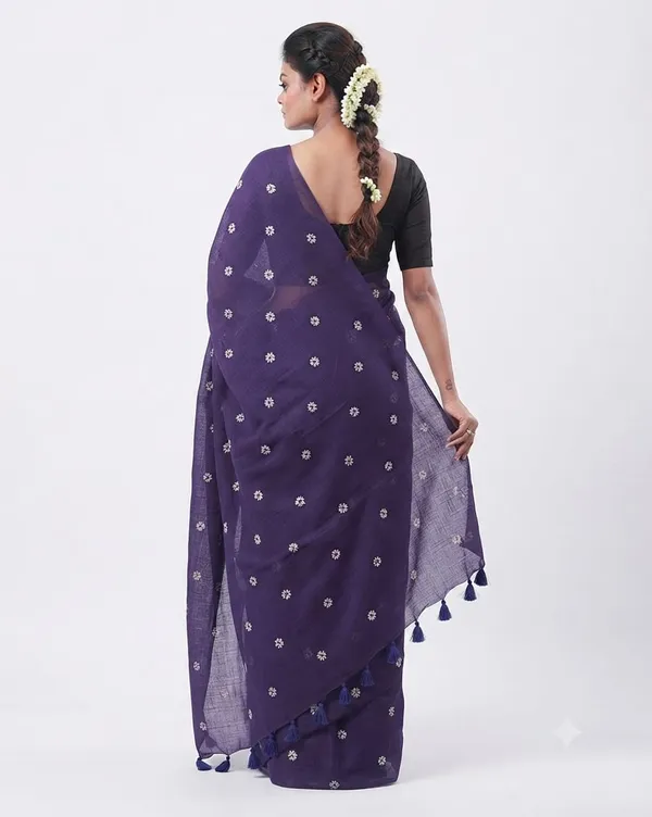 Violet_Shiuli_Embroidery_Cotton_Saree