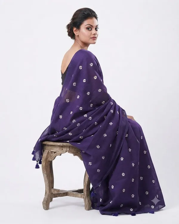 Violet_Shiuli_Embroidery_Cotton_Saree