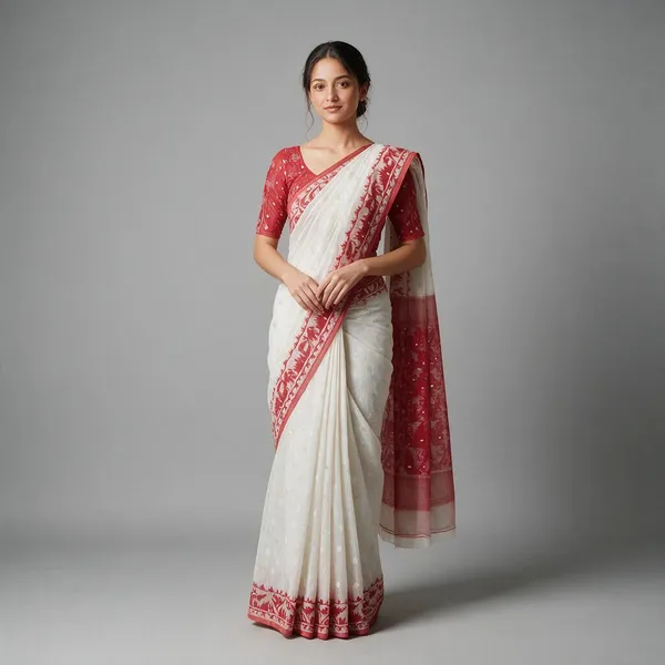 White_Self_Design_Jamdani_Cotton_Silk_Saree