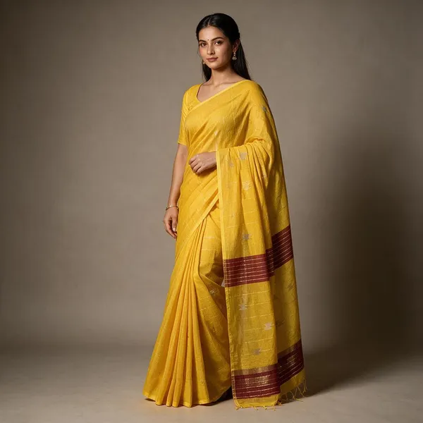 Yellow_Self_Design_Handloom_Cotton_Silk_Saree