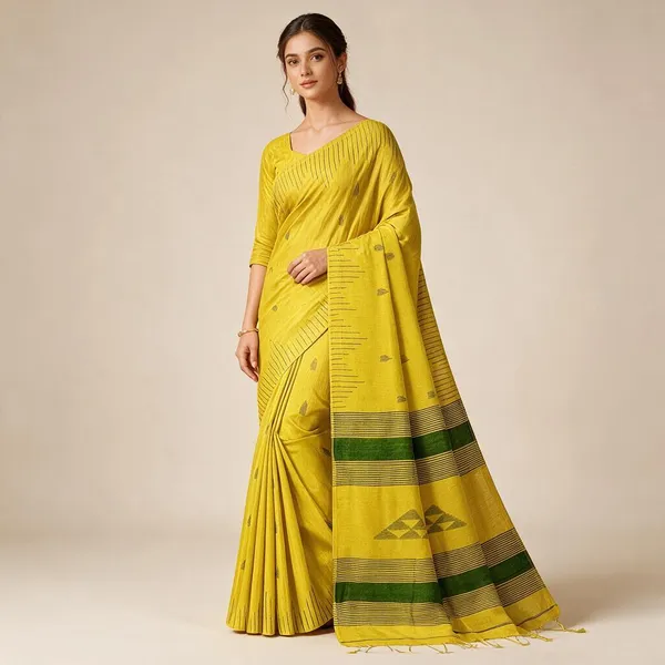 Yellow_Self_Design_Handloom_Cotton_Silk_Saree