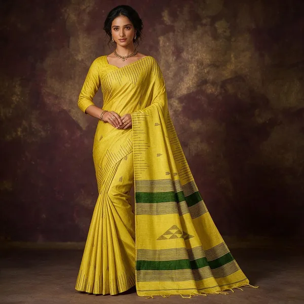 Yellow_Self_Design_Handloom_Cotton_Silk_Saree