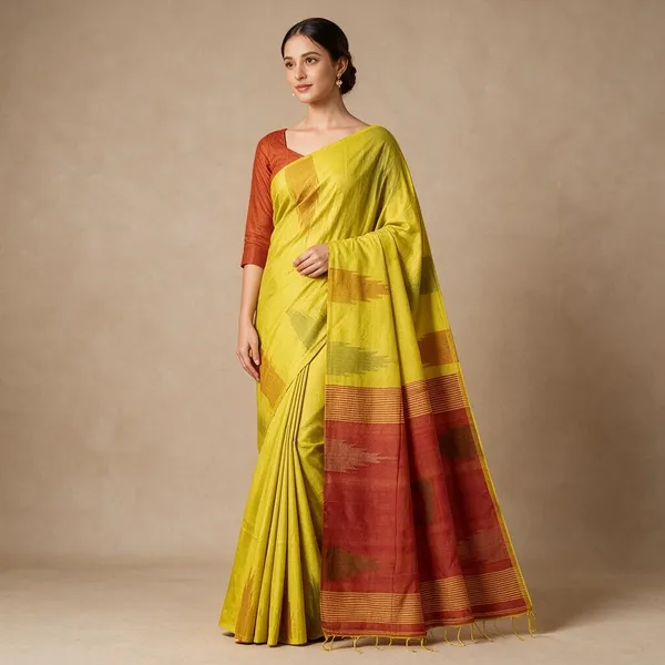 Yellow_Self_Design_Handloom_Cotton_Silk_Saree