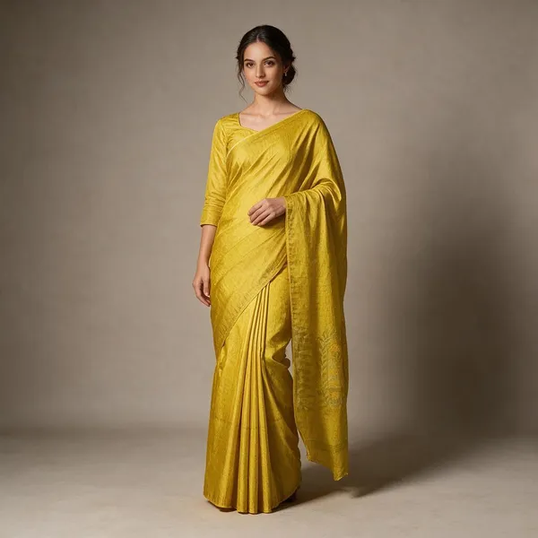 Yellow_Self_Design_Jamdani_Cotton_Silk_Saree