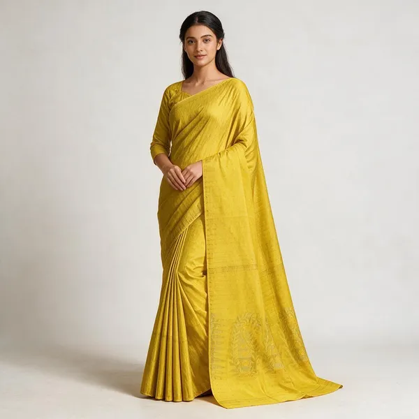 Yellow_Self_Design_Jamdani_Cotton_Silk_Saree