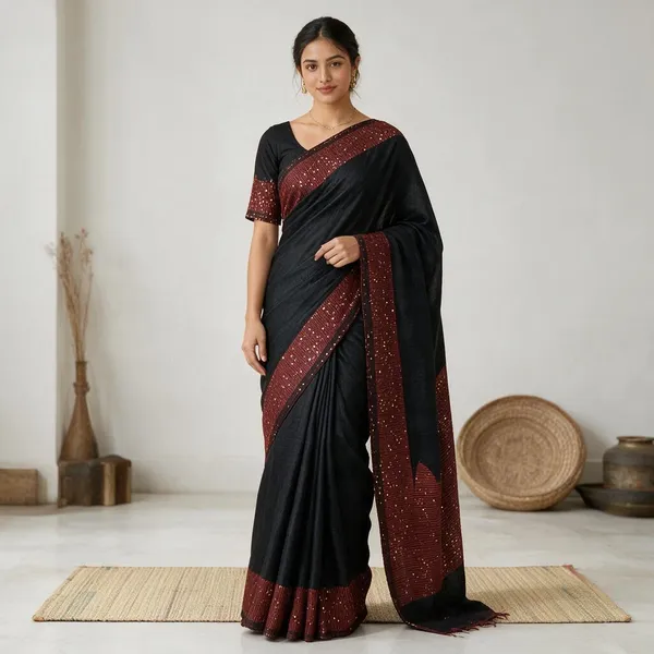 Black_Cotton_Silk_Handloom_Sequin_Saree