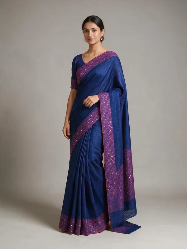 Dark_Blue_Cotton_Silk_Handloom_Sequin_Saree
