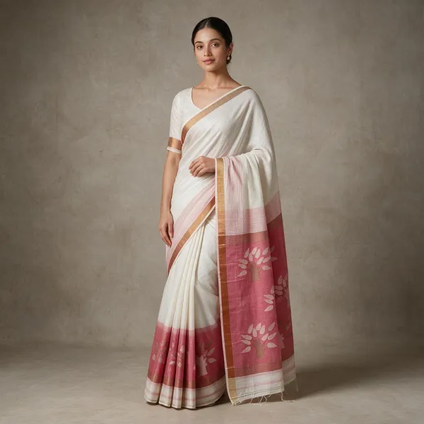 White_Tree_Handloom_Zari_Work_Cotton_Silk_Saree