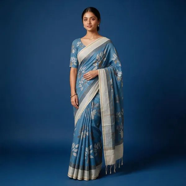 Bluish_Grey_Tree_Handloom_Zari_Work_Cotton_Silk_Saree