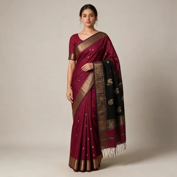 Maroon_And_Black_Mango_Maheshwari_Cotton_Silk_Saree