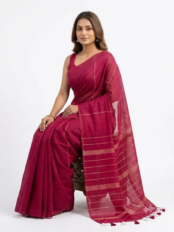 Red_Khesh_Cotton_Saree_For_Women