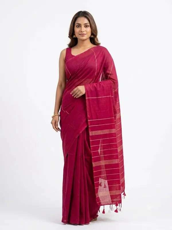 Red_Khesh_Cotton_Saree_For_Women