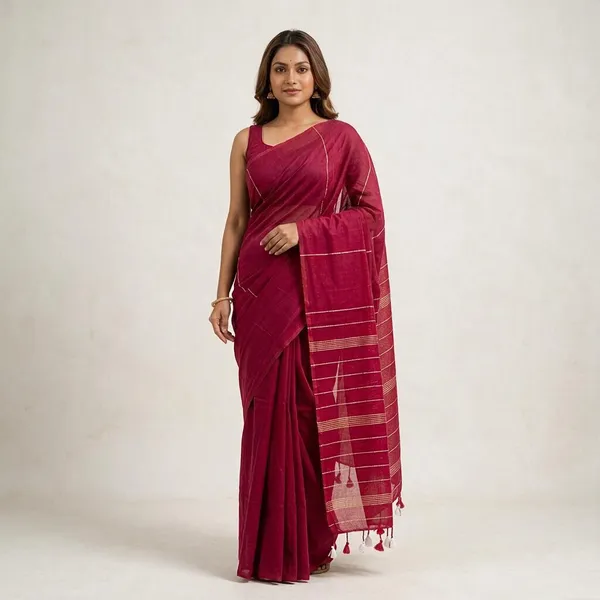 Red_Khesh_Cotton_Saree_For_Women