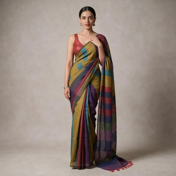 Multicolor_Cotton_Stripe_Saree_For_Women