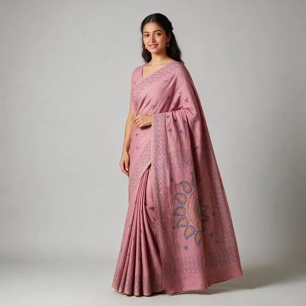 Baby_Pink_Art_Silk_Kantha_Stitch_Handloom_Saree_With_Blouse_Piece