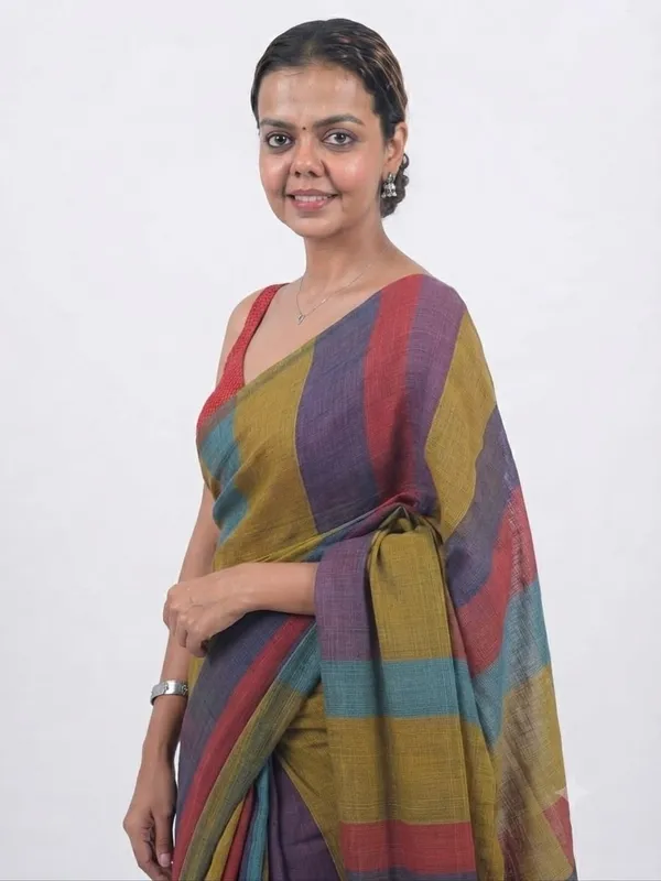Multicolor_Cotton_Stripe_Saree_For_Women