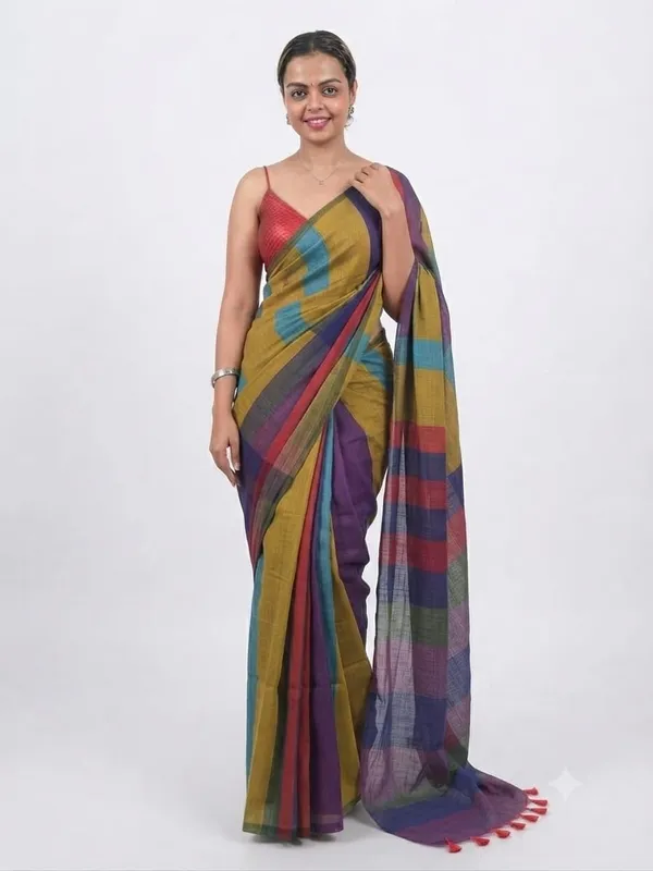 Multicolor_Cotton_Stripe_Saree_For_Women