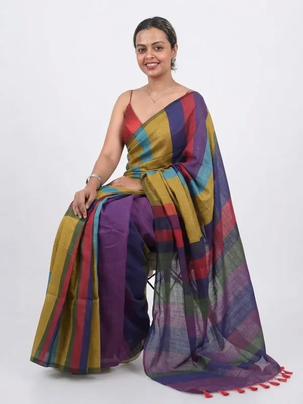 Multicolor_Cotton_Stripe_Saree_For_Women