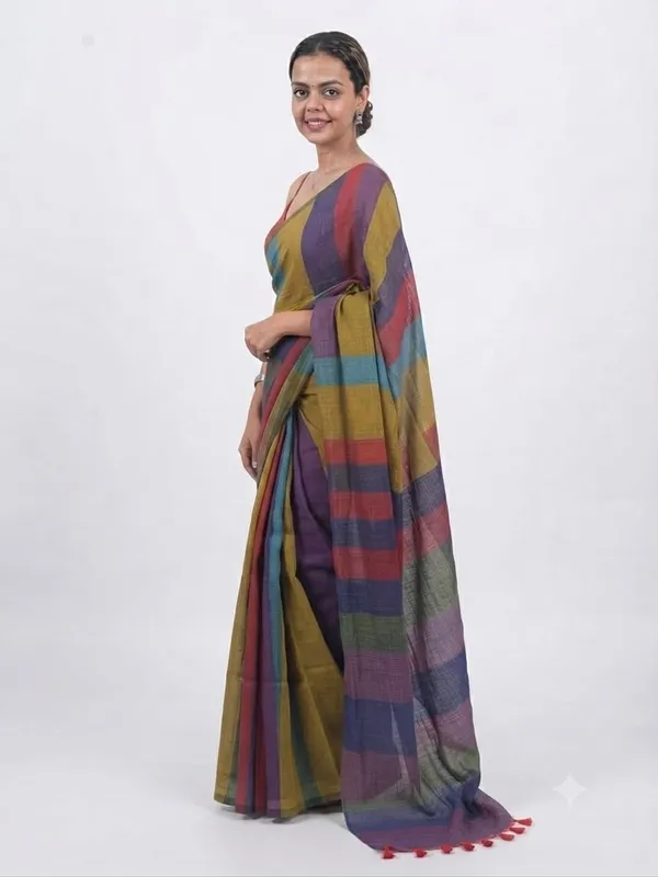 Multicolor_Cotton_Stripe_Saree_For_Women