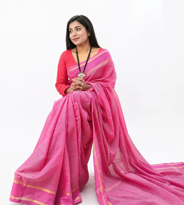 Pink_Cotton_Stripe_Handloom_Saree