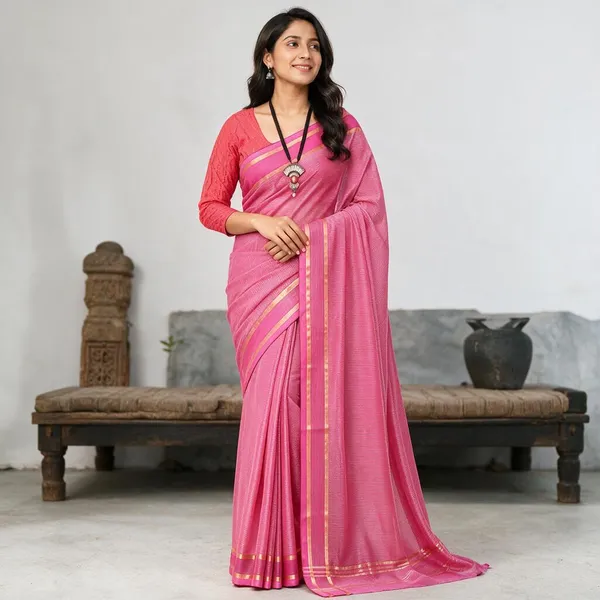Pink_Cotton_Stripe_Handloom_Saree