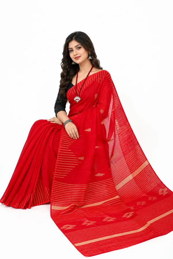 Red_Cotton_Silk_Handloom_Work_Saree