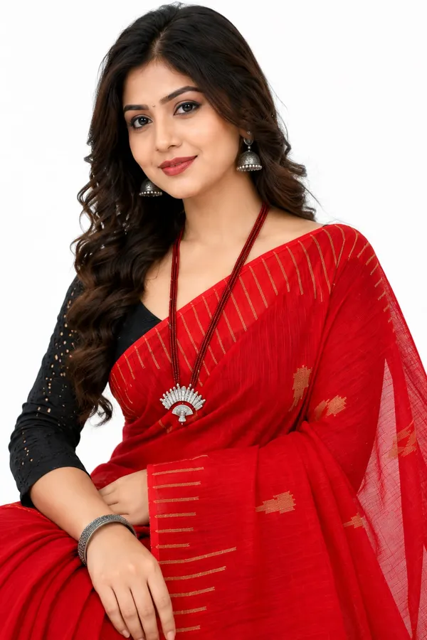 Red_Cotton_Silk_Handloom_Work_Saree