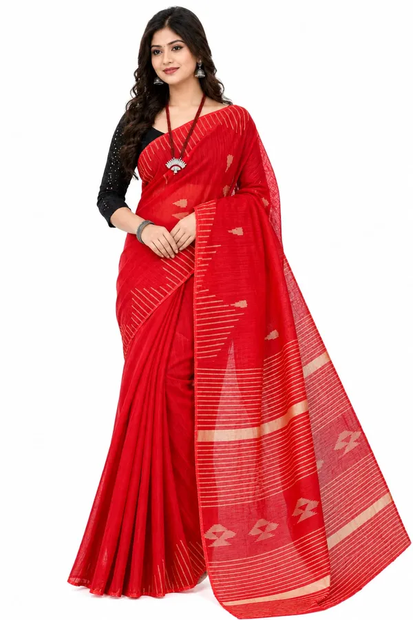 Red_Cotton_Silk_Handloom_Work_Saree