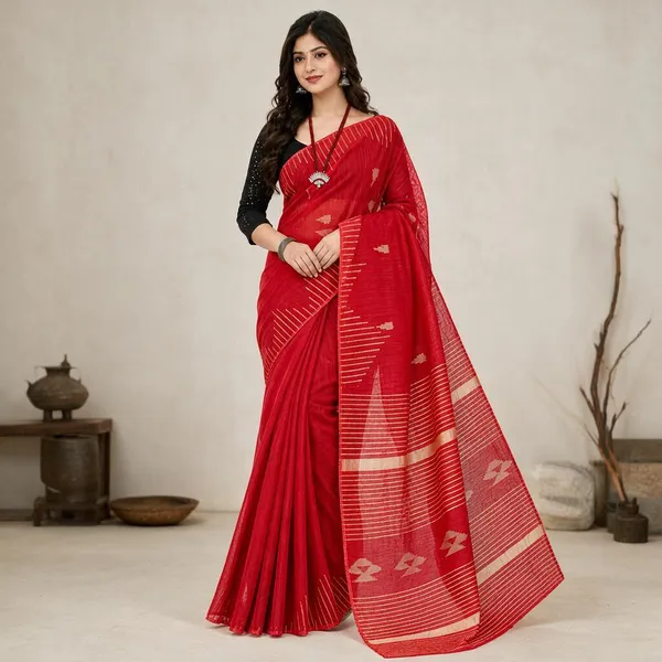 Red_Cotton_Silk_Handloom_Work_Saree