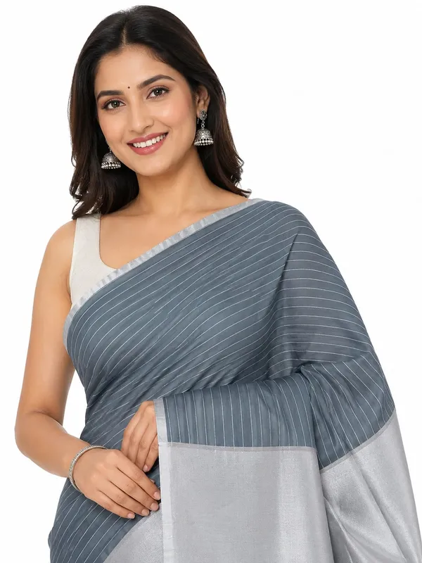Ash_Grey_Cotton_Stripe_Handloom_Saree
