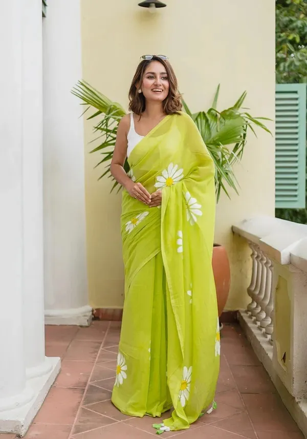 Lime_Yellow_Flower_Print_Mul_Cotton_Saree