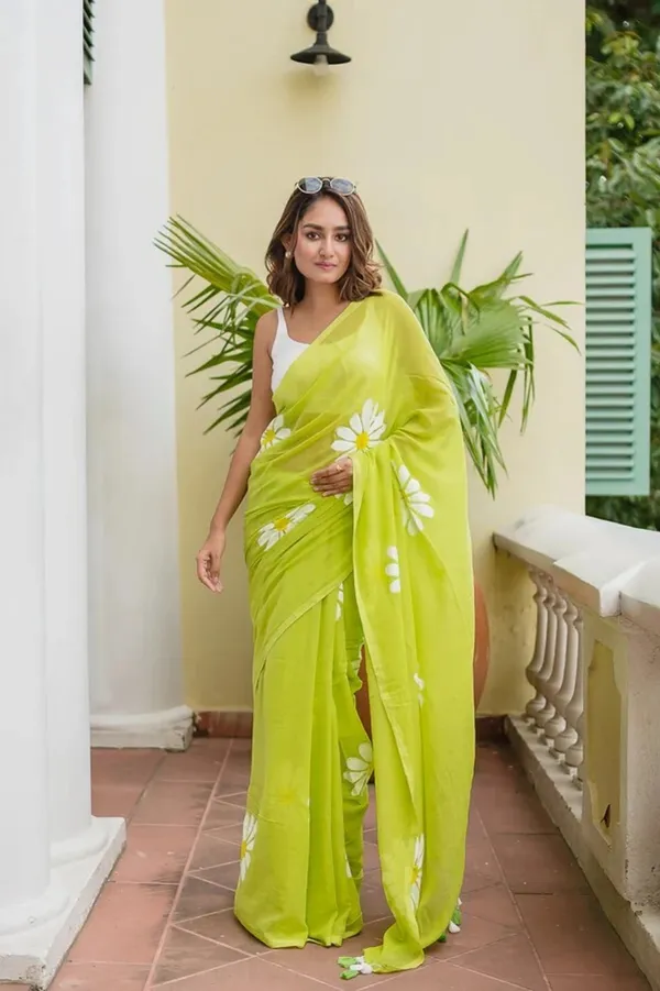 Lime_Yellow_Flower_Print_Mul_Cotton_Saree