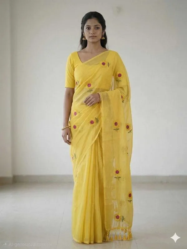 Yellow_Mul_Cotton_Embroidery_Saree