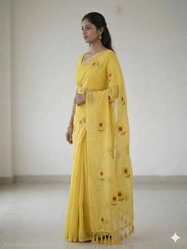 Yellow_Mul_Cotton_Embroidery_Saree