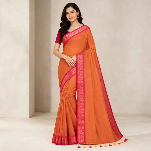 Orange_Mul_Cotton_Saree_For_Women
