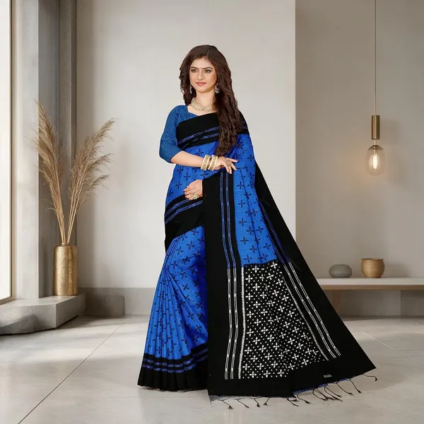 Blue_Sambalpuri_Ikat_Cotton_Saree