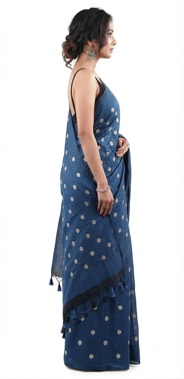 Dark_Blue_Shiuli_Embroidery_Cotton_Saree