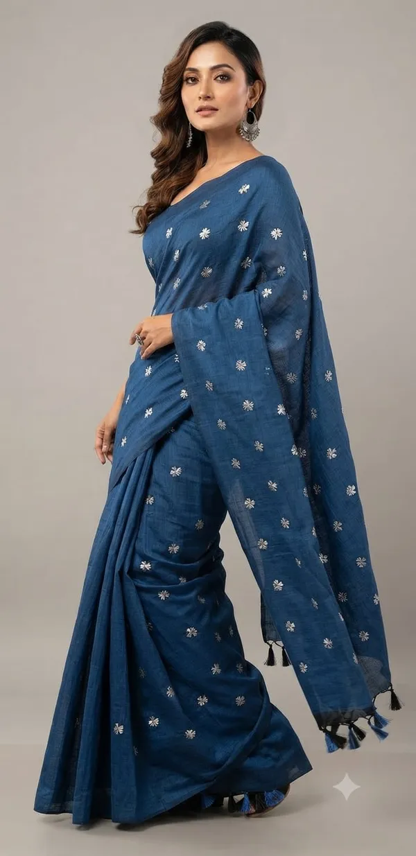 Dark_Blue_Shiuli_Embroidery_Cotton_Saree