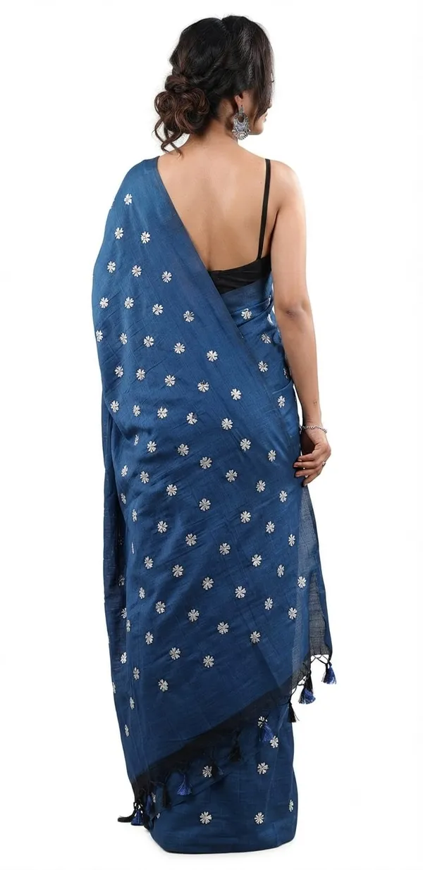 Dark_Blue_Shiuli_Embroidery_Cotton_Saree