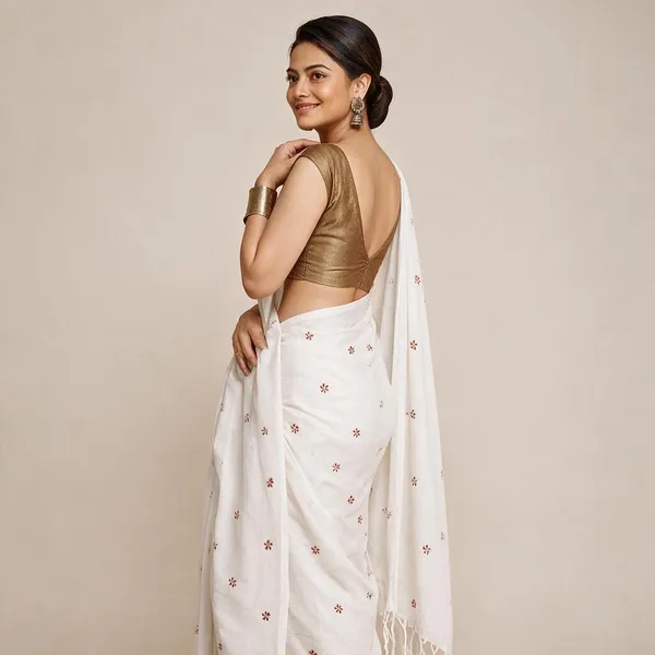 White_Shiuli_Embroidery_Cotton_Saree