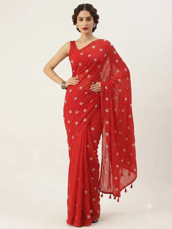 Red_Shiuli_Embroidery_Cotton_Saree