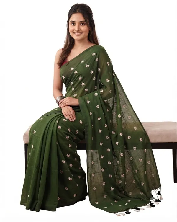 Green_Shiuli_Embroidery_Cotton_Saree